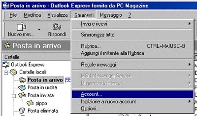 Videata di esempio per lanciare Outlook Express - step 1